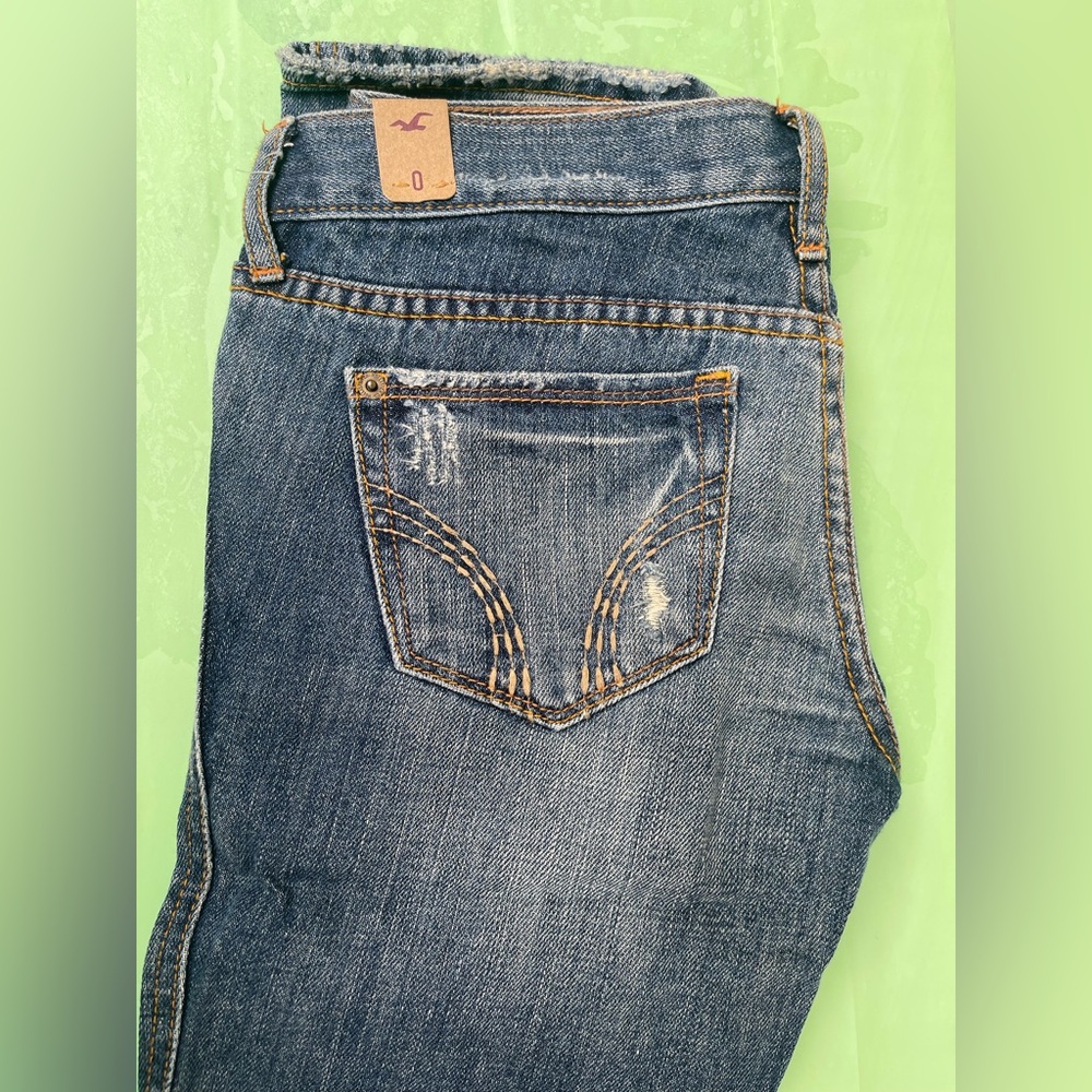 LOW RISE VINTAGE Hollister Cali Hermosa Dark Blue boot leg  size 0 irregular - Picture 2 of 13